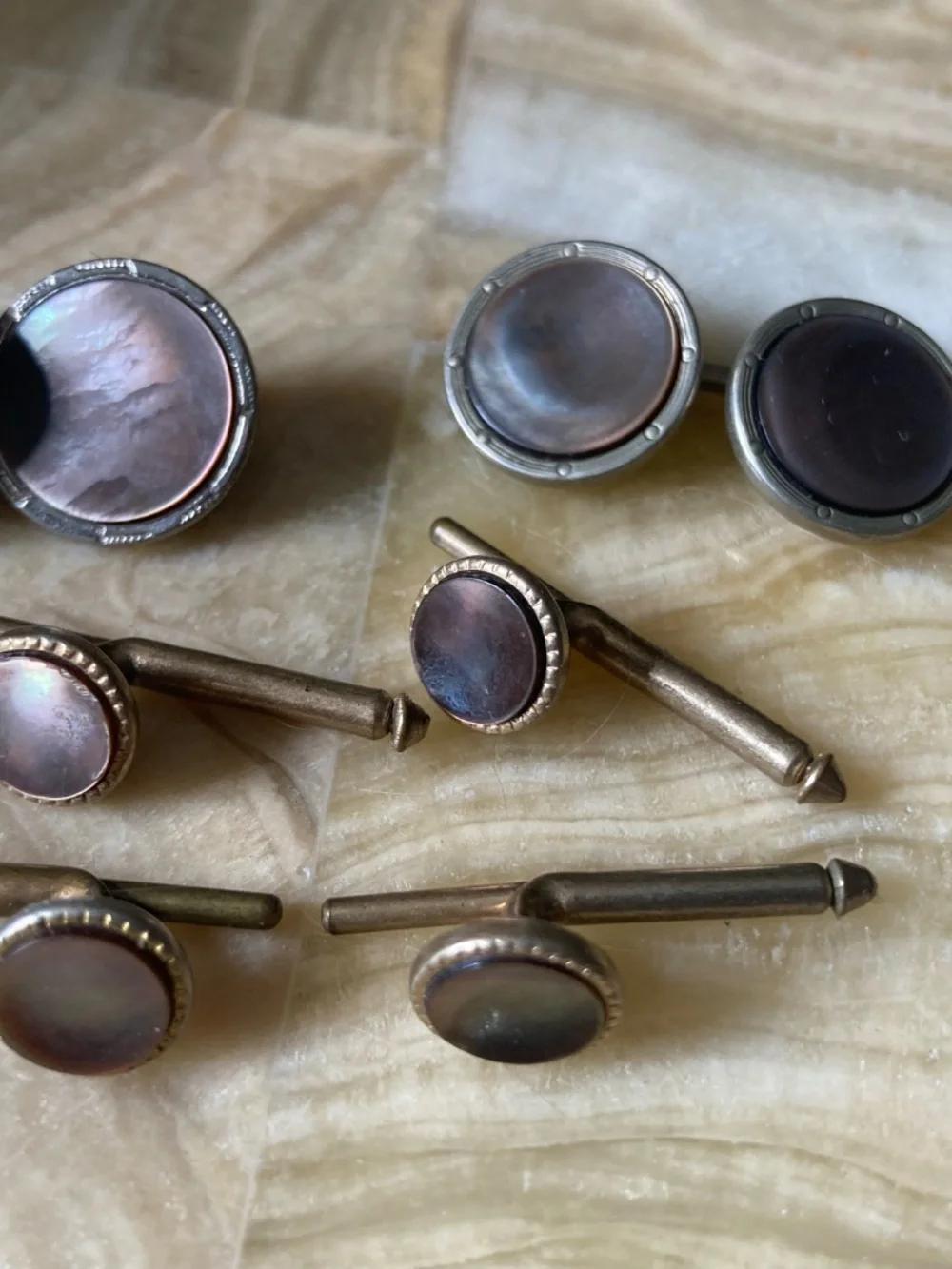 Vintage Mother of Pearl Tuxedo Cufflinks & 4 Shirt Studs Formal Set
